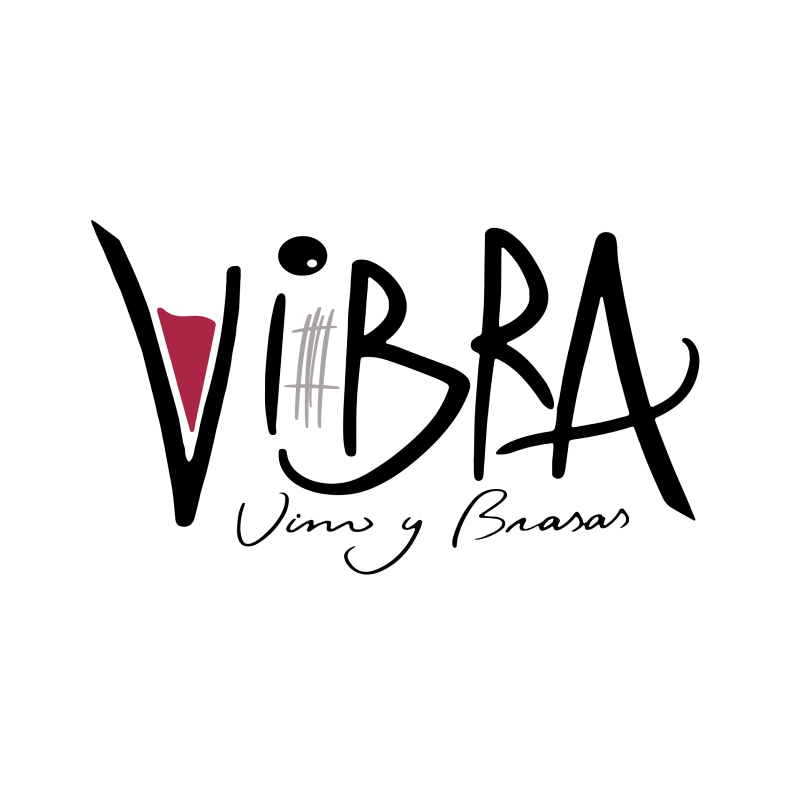 Logotipo de Vibra, vinos y brasas. Negro